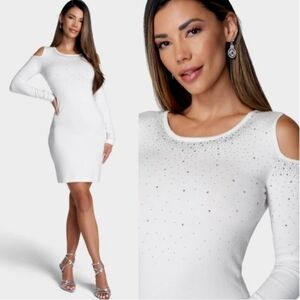 NEW Bebe Studded Shoulder Cut-out Sweater Dress
